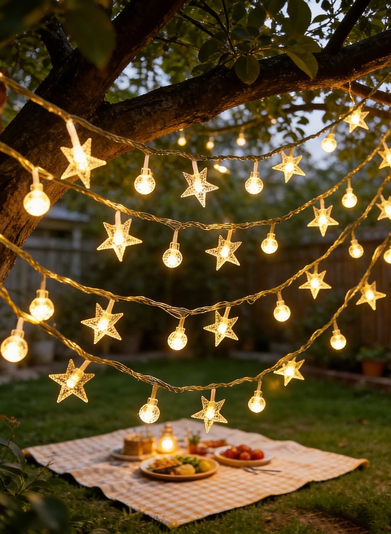 ليد مصابيح زينة رمضان بطول 10 أمتار - 80 مصباح LED أبيض دافئ على شكل نجوم وكرات | مصابيح ستائر مقاومة للماء IP65 للاستخدام الداخلي والخارجي، تعمل بمنفذ USB - مثالية لرمضان، ديوالي، ديكور المنزل، غرفة النوم، الحديقة، الحفلات، الطاولة، الفناء - Image 5